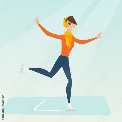 Young caucasian woman ice skating.