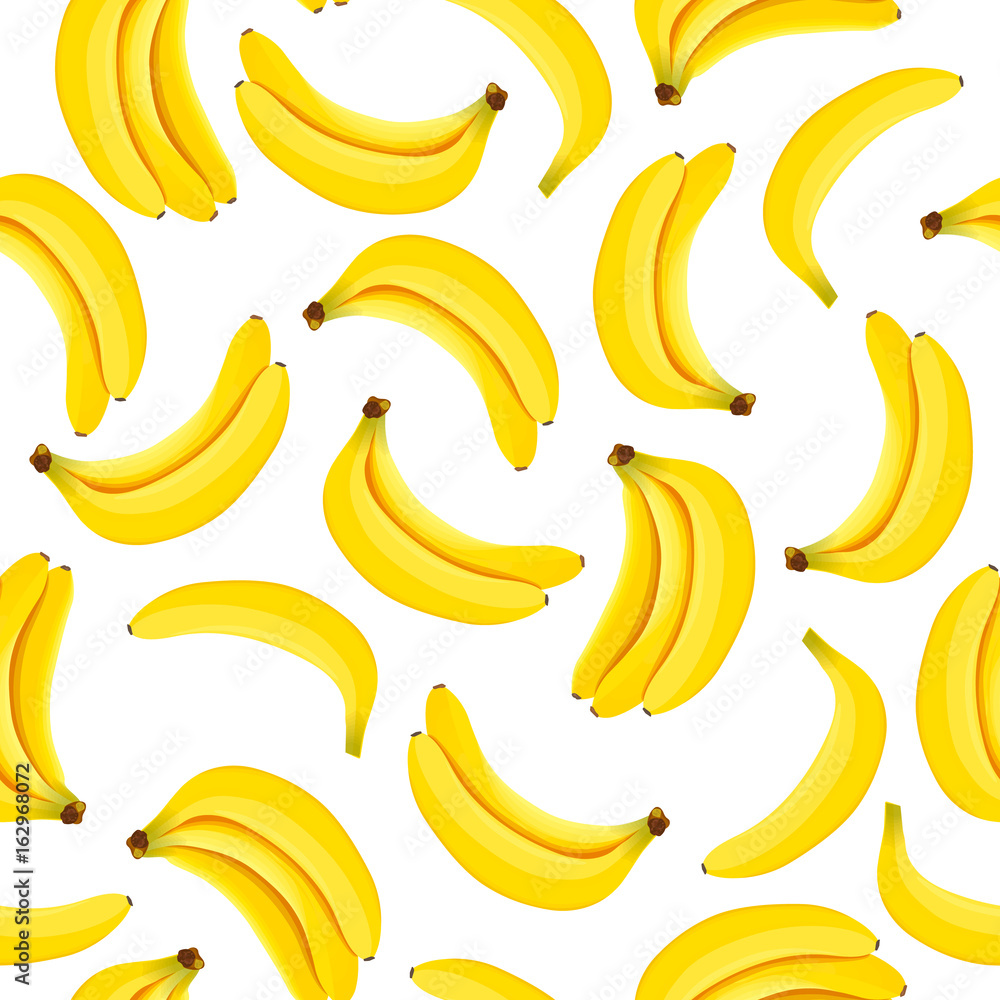 Yellow Banana seamless pattern. Ripe bananas isolated on white background