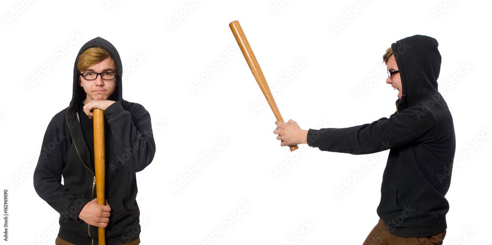 Aggressive man with baseball bat isolated on white Aggressive man with baseball bat isolated on white