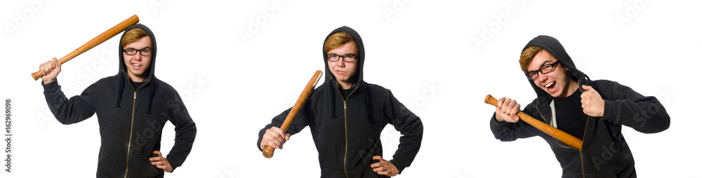 Aggressive man with baseball bat isolated on white Aggressive man with baseball bat isolated on white