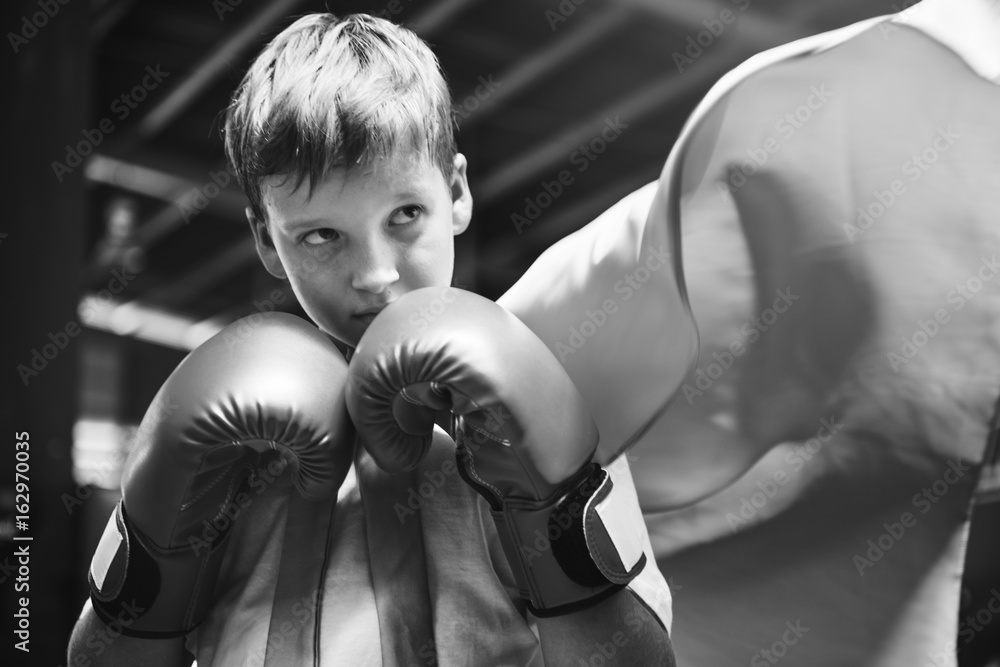 Superhero Champion Boxer Boy Strength Fighter Concept foto de Stock