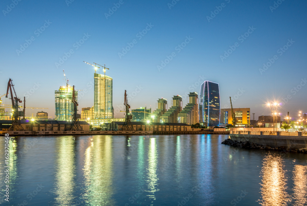 Night view of sea port in Baku Azerbaijan Night view of sea port in Baku Azerbaijan