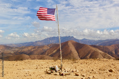 American Flag and Mountains