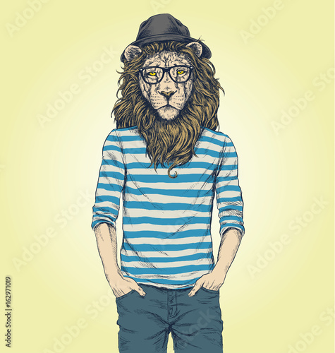 Hipster Lion Vector Illustration
