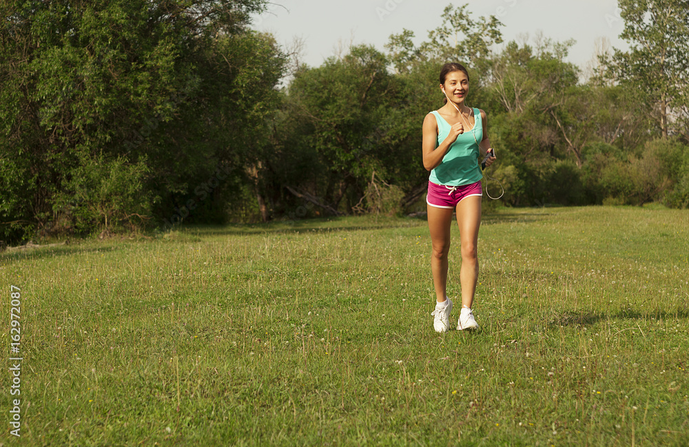 Girl running, evening jogging