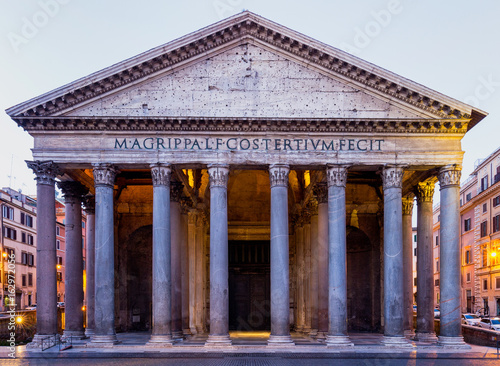 Canvas Print Pantheon, former Roman temple of all gods, now a church, and Fountain with obelisk at Piazza della Rotonda