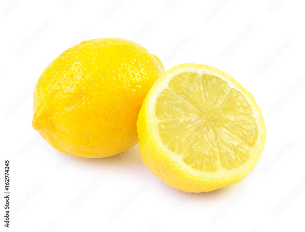 Closeup fresh lemon fruit slice on white background Closeup fresh lemon fruit slice on white background