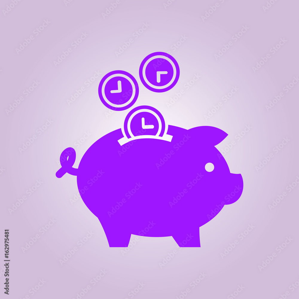Obraz premium Time is money piggy bank icon. Flat design style.