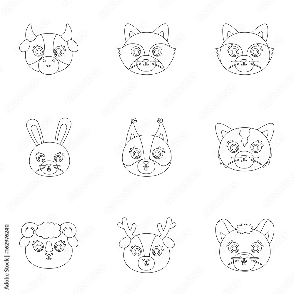 Wild and domestic animals. A set of pictures about animals. Animal muzzle  icon in set collection on outline style vector symbol stock illustration.  Stock Vector | Adobe Stock