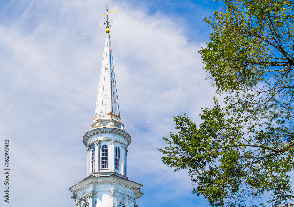 colonial church steeple in Lexington, Massachusetts