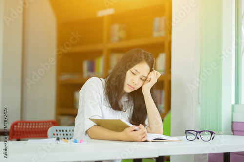 Photography education, childhood, people, young girl student with homework and school concep