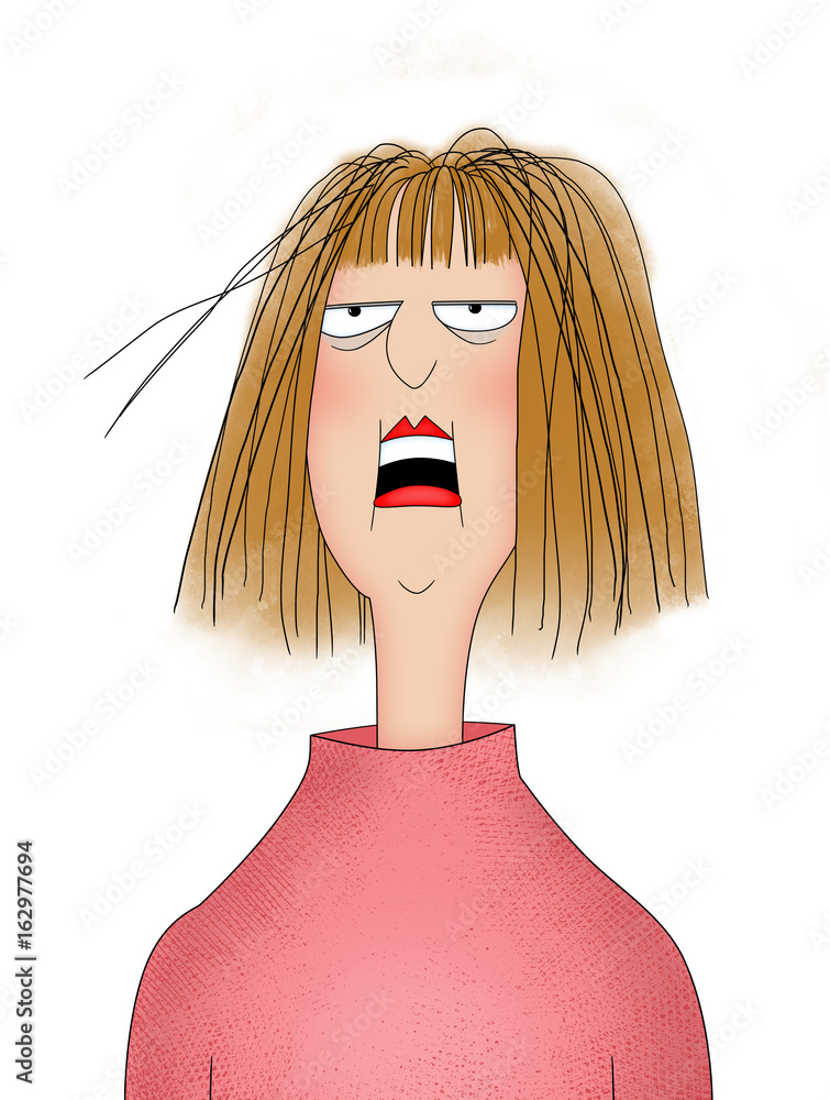 Funny Cartoon Lady Looking Frazzled Or Stressed Out Stock Illustration |  Adobe Stock