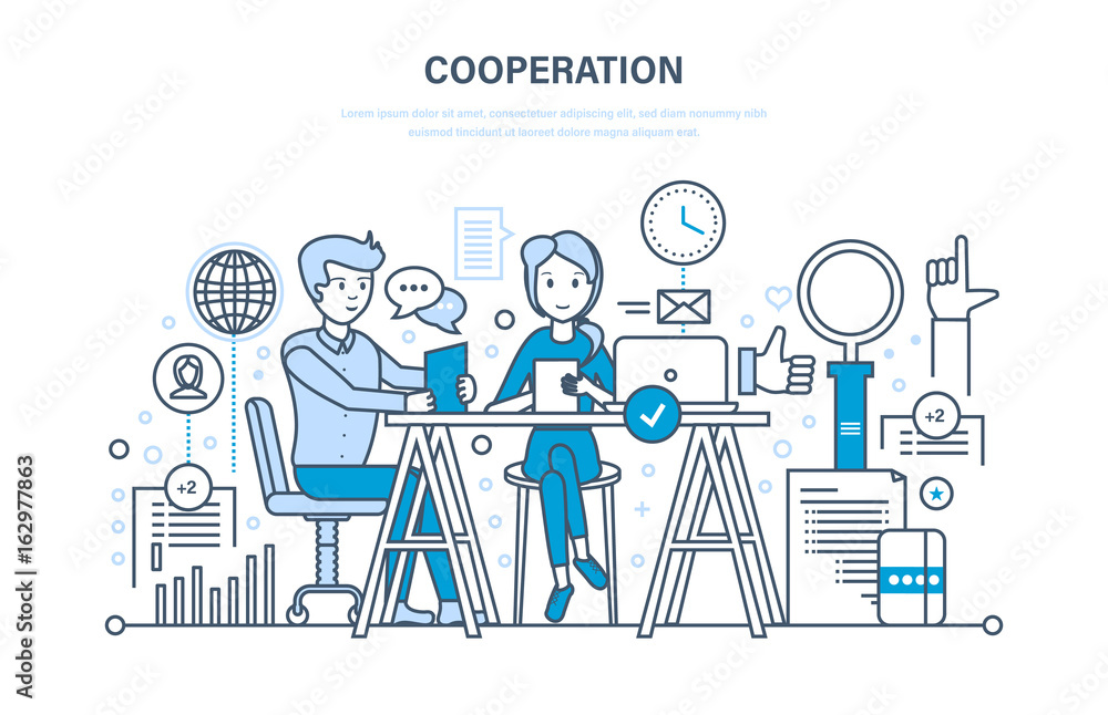 Concept of cooperation, collaboration, partnerships, teamwork, sales, marketing, discussion.
