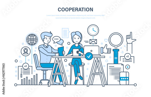 Concept of cooperation, collaboration, partnerships, teamwork, sales, marketing, discussion.