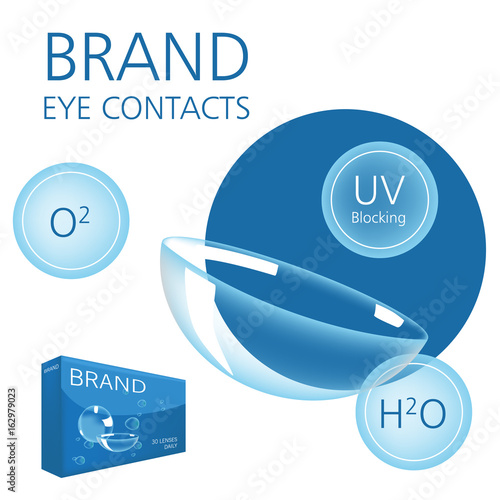 Realistic style vector with contacts ad with package and illustration with text