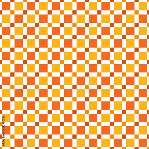 Seamless pattern made of colorful squares - dark tan, yellow, orange and red on white background, modern kid texture, imitation of tiled floor or wall