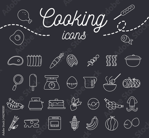 Cooking icon set with dessert fruit and equipment illustration.vector