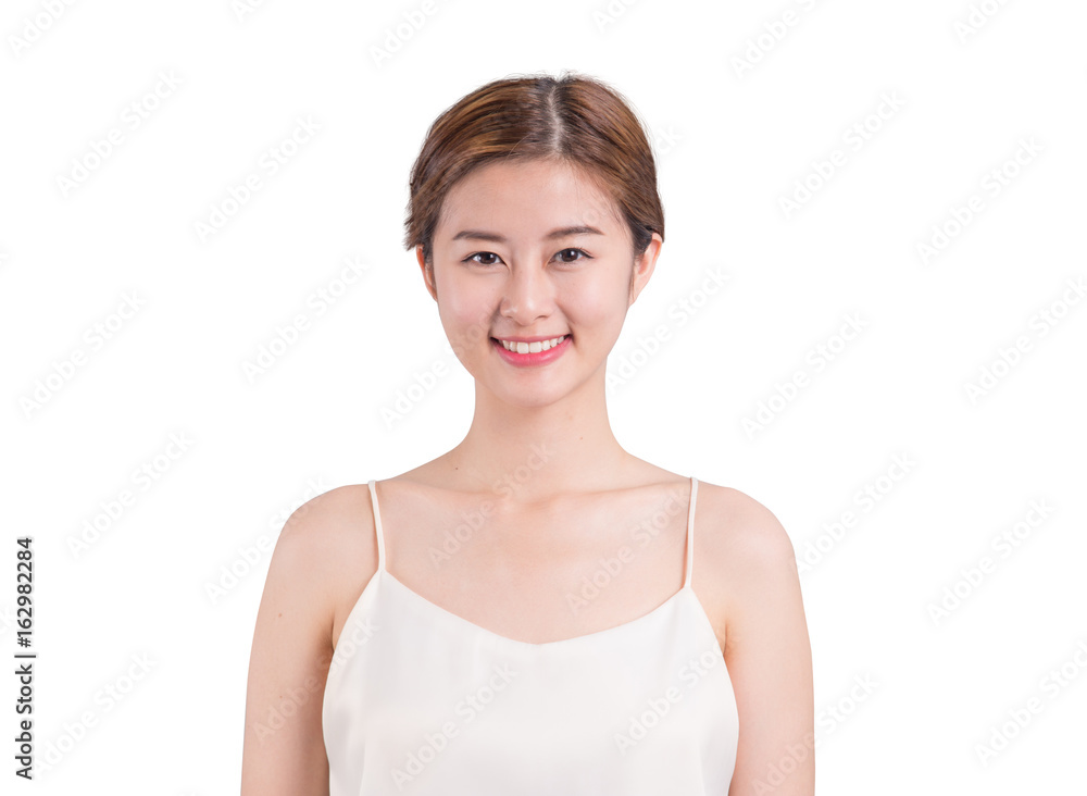 Beautiful and happy japanese woman on white background Beautiful and happy japanese woman on white background