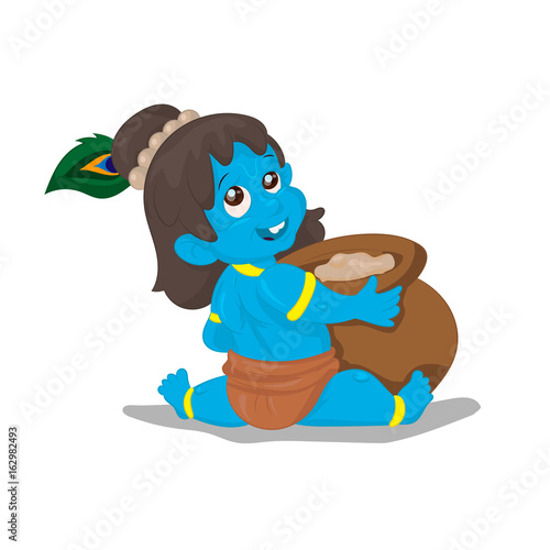 little Krishna. cartoon illustration on a white background