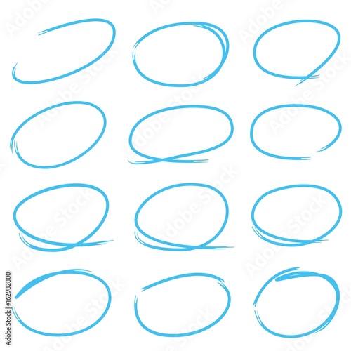 blue circle markers, highlighter