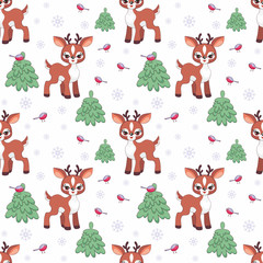 Fototapete Rehkitz-Muster Buntes Rehkitz Weihnachten Babymuster  © olga_a_belova