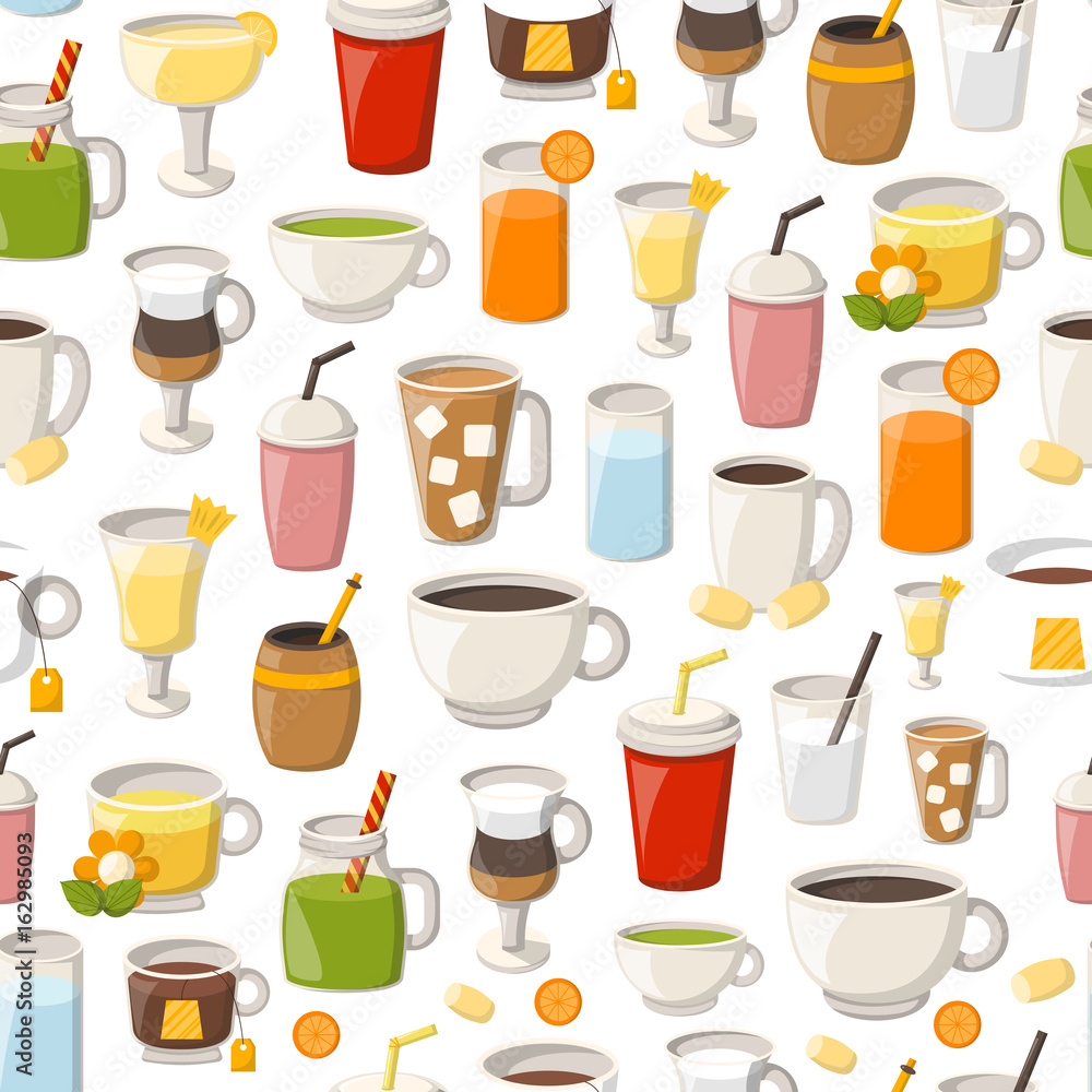 Vector cartoon non alcoholic drinks background Vector cartoon non alcoholic drinks background