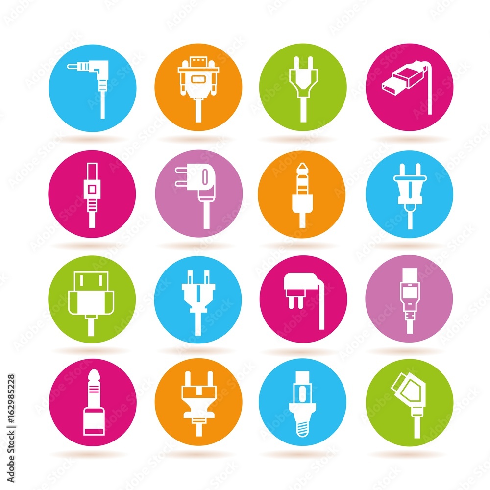 plug icons in colorful buttons plug icons in colorful buttons