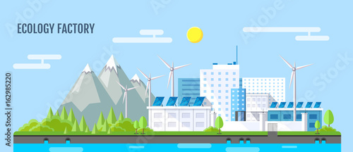 Flat style modern design of ecology factory landscape