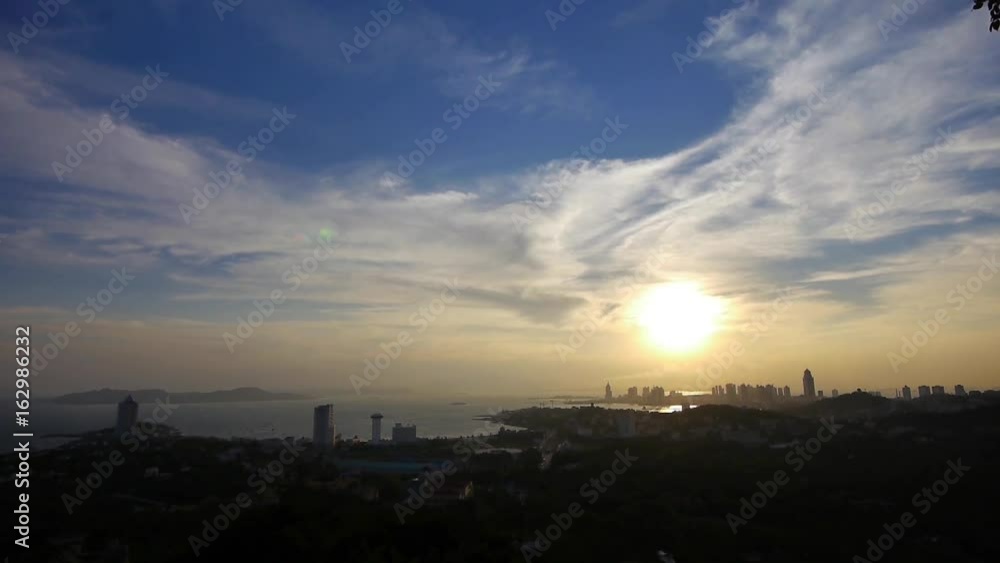 sunset seaside urban skyline & forest. sunset seaside urban skyline & forest.