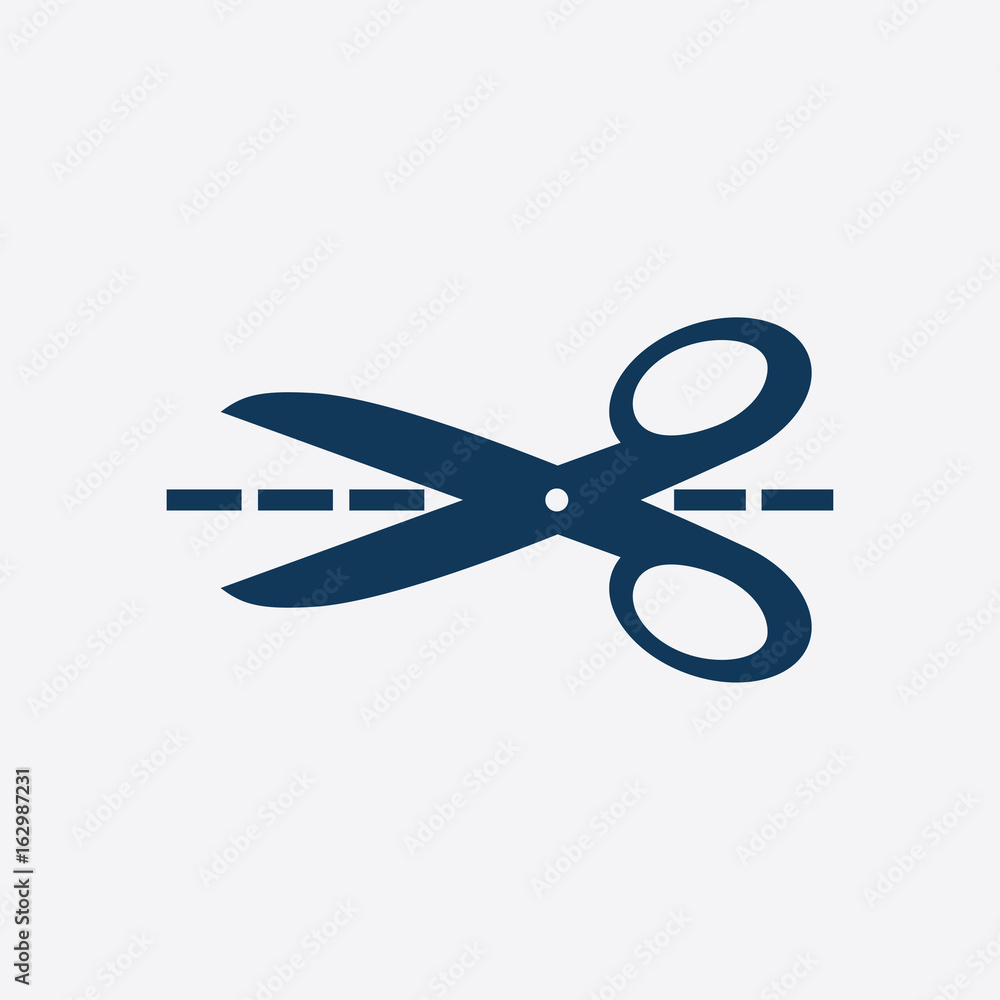 Scissors with-cut lines icon. Badge place of cutting. Scissors with-cut lines icon. Badge place of cutting.