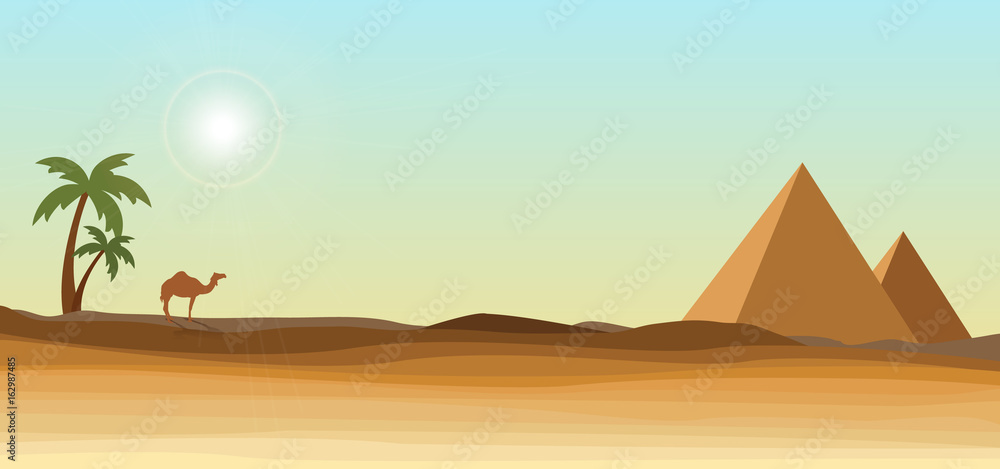 desert with pyramid and palm