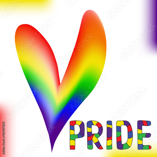 Rainbow heart .  Text Pride.  Original symbol for gay parade. Vector design