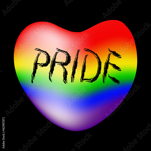 Rainbow heart .  Text Pride.  Original symbol for gay parade. Vector design