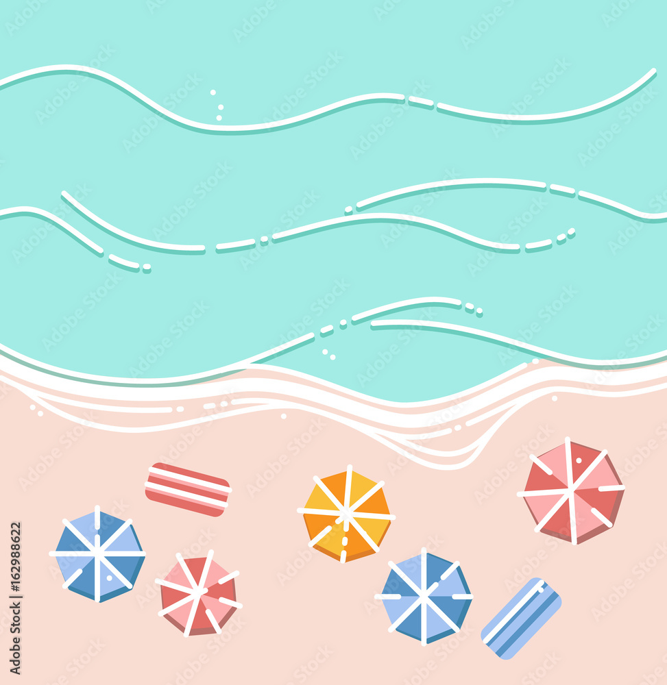 Sandy beach, umbrellas and sea waves. Sandy beach, umbrellas and sea waves.