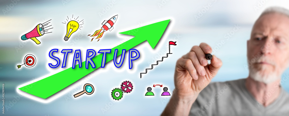 Man drawing startup concept