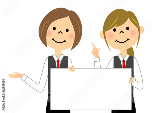 制服姿の女性　ホワイトボード