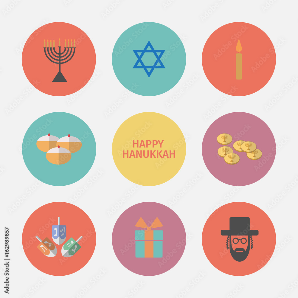 Hanukkah icons set. Jewish Holiday. Vector illustration