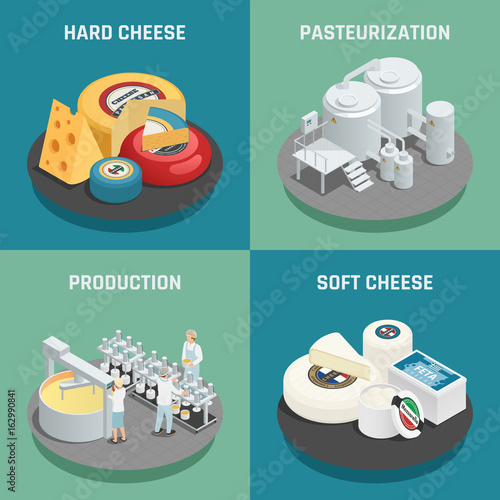 Cheese Production Isometric Icons Concept 