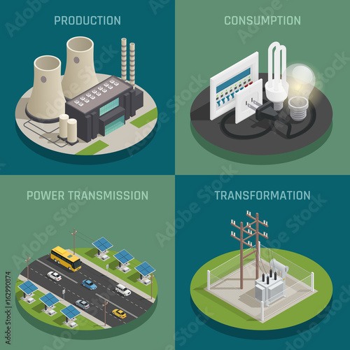 Electric Power 4 Isometric Icons