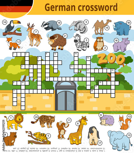 German crossword, education game for children about zoo animals
