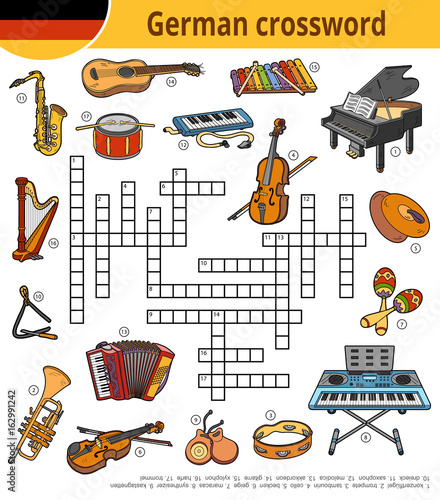 German crossword, education game for children about musical instruments