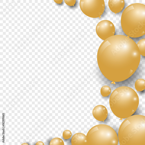 Celebration festive gold balloons on transparent background.