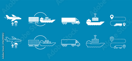 Set of icons Transported Shipping delivery transportation.