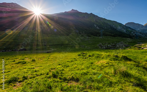 sunrise in valley of transfagarasan mountains