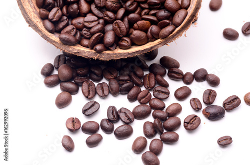 Organic Wood Roasted Coffee with coconut shell.