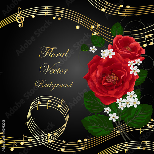 Fototapeta Naklejka Na Ścianę i Meble -  Flowers with music notes.