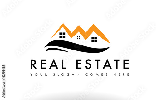 Orange black real estate house logo icon company