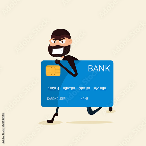 Thief. Hacker stealing sensitive data and money from credit card. Useful for anti phishing and internet viruses campaigns. concept hacking internet social network
