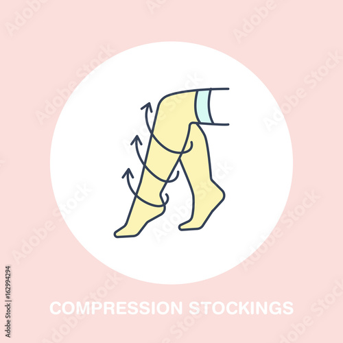 Compression stockings icon, line logo. Flat colored vector sign for surgery rehabilitation equipment shop.