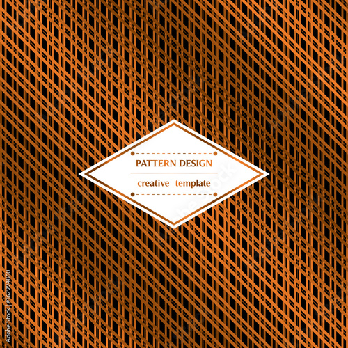 Square pattern with cooper stripes on black background. Vector template for flyer, card, brochure, cover, textile, tile, etc.